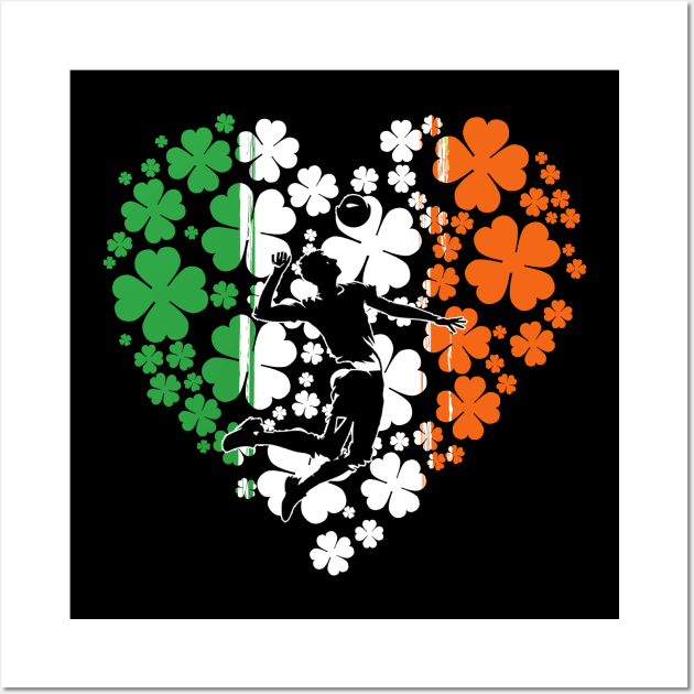 Volleyball Player Heart Ireland Flag Patrick's Day Wall Art by NatalitaJK